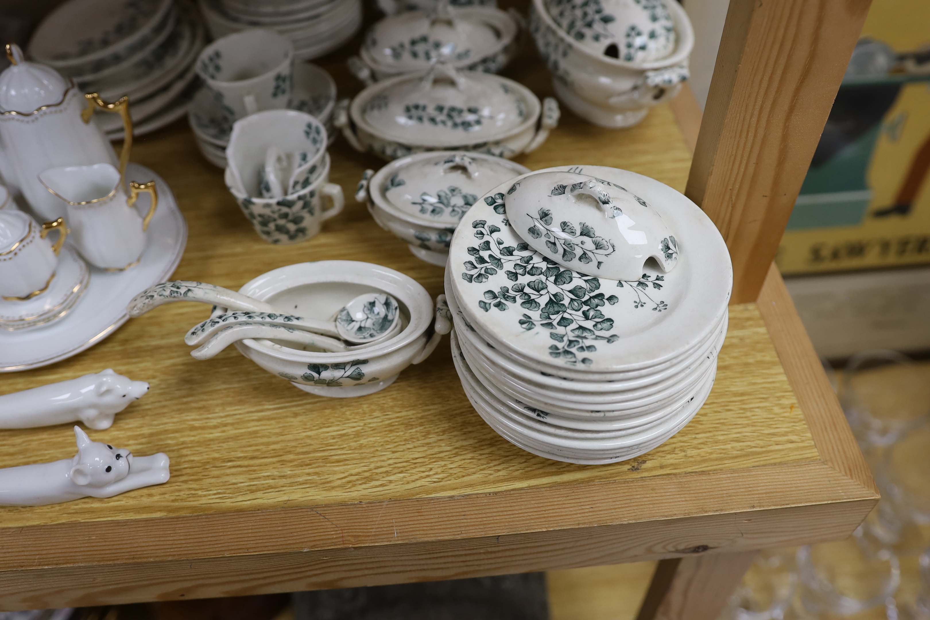 A Ridgways ‘Maiden Hair Fern’ children’s dinner set, together with other miniature tea ware and animalistic knife rests